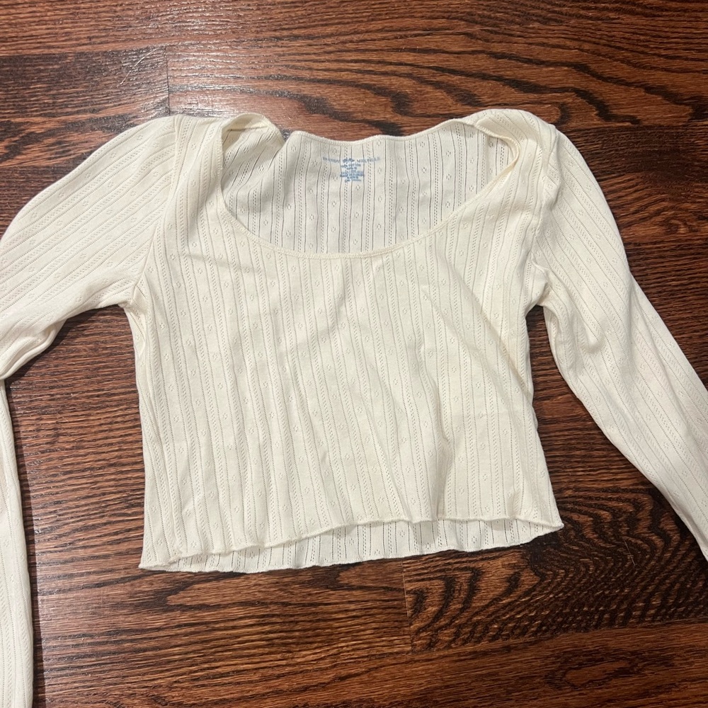 Brandy Melville Cream Ribbed Crop Blouse